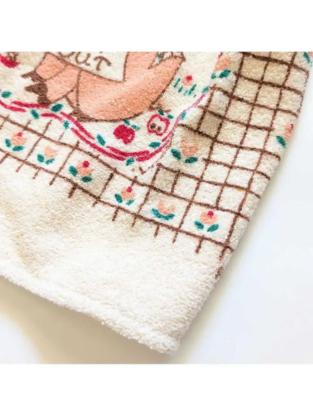 Vintage Kitchen Towel with Pig Theme and Crochet Hanging Loop & Button